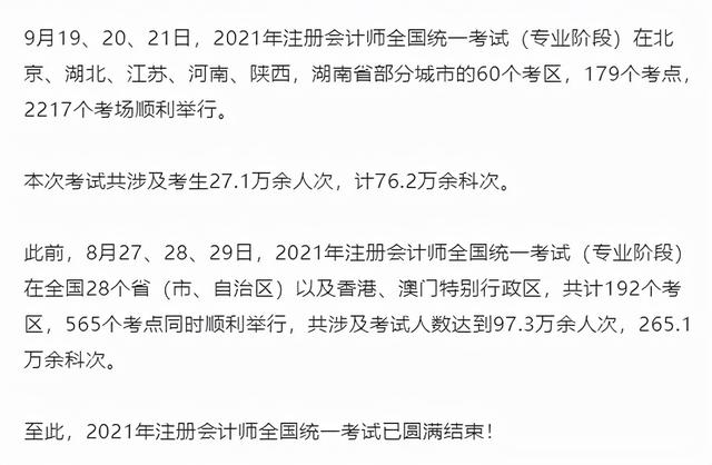 2021年注会CPA考试考生124.4万人,连续2年大降